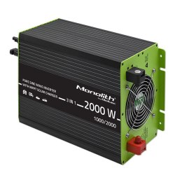 Qoltec Przetwornica solarna Monolith 3w1 z funkcją ładowania AC 10A | MPPT 40A | UPS | ATS | 1000W | 2000W | 12V na 230V | Czys