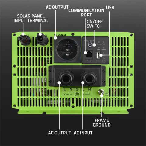Qoltec Przetwornica solarna Monolith 3w1 z funkcją ładowania AC 10A | MPPT 40A | UPS | ATS | 1000W | 2000W | 12V na 230V | Czys