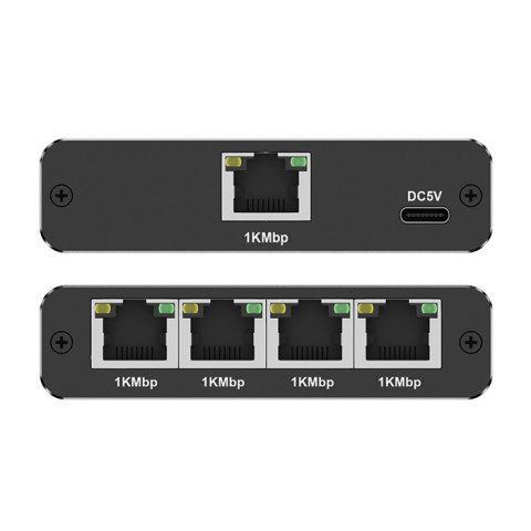 Qoltec Rozdzielacz Splitter Ethernet mini SWITCH 1x4 RJ45 | 1000Mb/s | USB-C | Aluminium