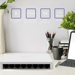 Qoltec SWITCH Przełącznik sieciowy 8 x port RJ45 | 100Mbps | Fast Ethernet | LAN