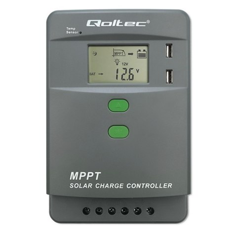 Qoltec Solarny regulator ładowania MPPT z czujnikiem temperatury 30A |12V / 24V | LCD | 2 x USB | Bluetooth | APP | GEL | LiFePO