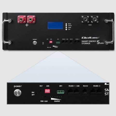 Qoltec Stabilny Magazyn energii LiFePO4 do RACK | 5.12kWh | 51.2V | 100Ah | BMS | LCD