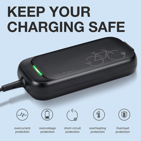 Qoltec Szybka Ładowarka do roweru skutera elektrycznego 36V | 42V | 2A | 5.5*2.1 | wodoodporna +kabel zasilający