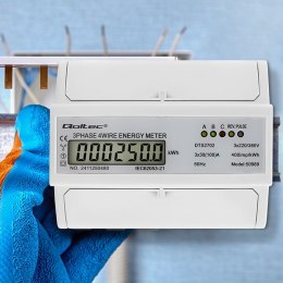 Qoltec Trójfazowy dwukierunkowy elektroniczny licznik | miernik zużycia energii na szynę DIN | 400V | 100A | LCD | 4P