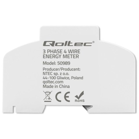 Qoltec Trójfazowy dwukierunkowy elektroniczny licznik | miernik zużycia energii na szynę DIN | 400V | 100A | LCD | 4P