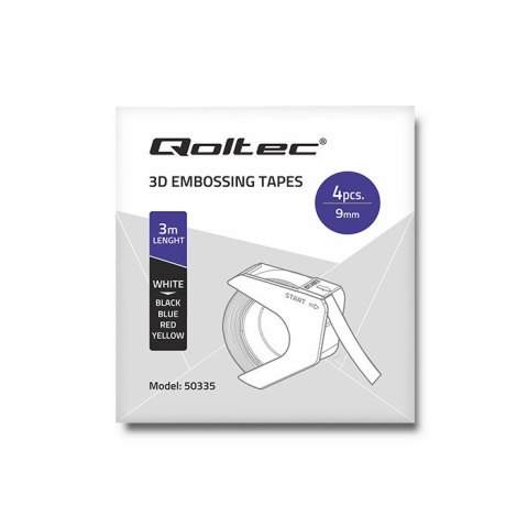 Qoltec Zastaw 4 Taśm 3D do wytłaczarki DYMO Omega | 9mm*3m | 4 kolory | samoprzylepna