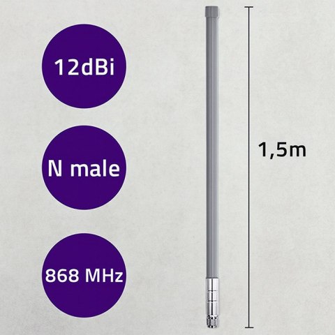 Qoltec Antena LoRa | 12dBi | dookólna | zewnętrzna | włókno szklane | 868 MHz | 1.5m