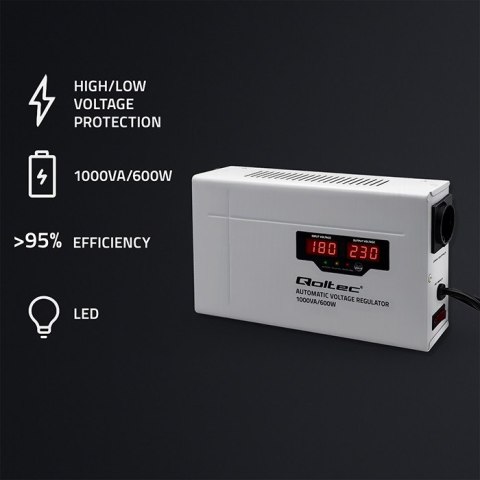 Qoltec Automatyczny Stabilizator napięcia AVR 1000VA | Compact | Toroidalny transformator