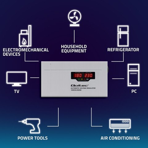 Qoltec Automatyczny Stabilizator napięcia AVR 1000VA | Compact | Toroidalny transformator