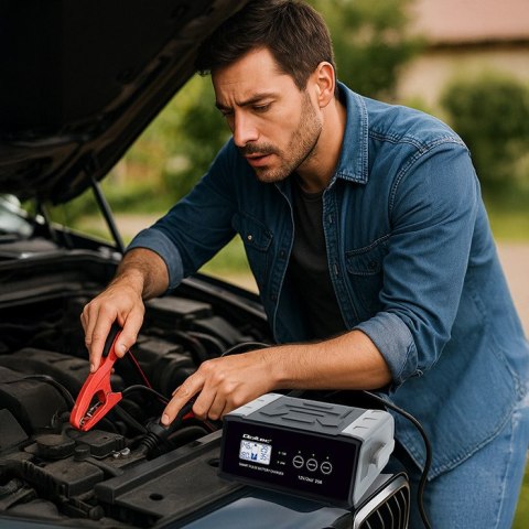 Qoltec Inteligentna mikroprocesorowa ładowarka 12V 24V 25A| Prostownik z funkcją naprawy do akumulatora AGM GEL SLA | LCD