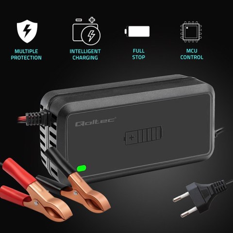 Qoltec Inteligentna mikroprocesorowa ładowarka 12V | 5A | Prostownik do akumulatora AGM GEL SLA | 6 - stopniowe ładowanie