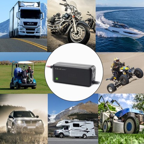 Qoltec Inteligentna mikroprocesorowa ładowarka 12V | 5A | Prostownik do akumulatora AGM GEL SLA | 6 - stopniowe ładowanie