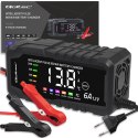 Qoltec Inteligentna mikroprocesorowa ładowarka 12V 6A | Prostownik z funkcją naprawy do akumulatora AGM GEL LiFePO4 | LCD