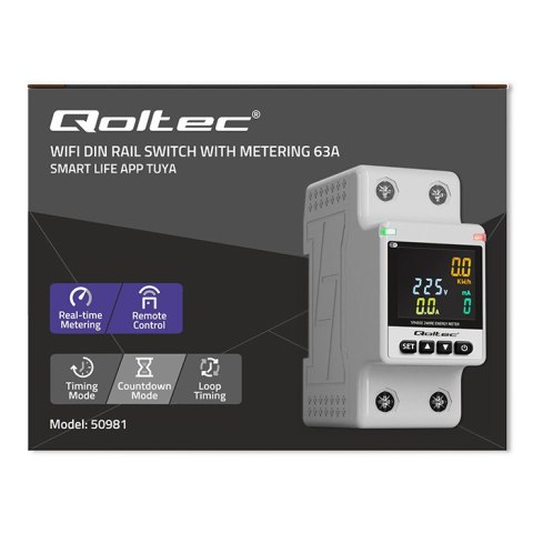 Qoltec Jednofazowy elektroniczny licznik watomierz | miernik zużycia energii | DIN35 | Zdalne sterowanie | Historia pomiaru | Wi