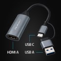 Qoltec Karta przechwytywania obrazu | Adapter USB-C USB-A | HDMI | 4K 30Hz | Aluminium