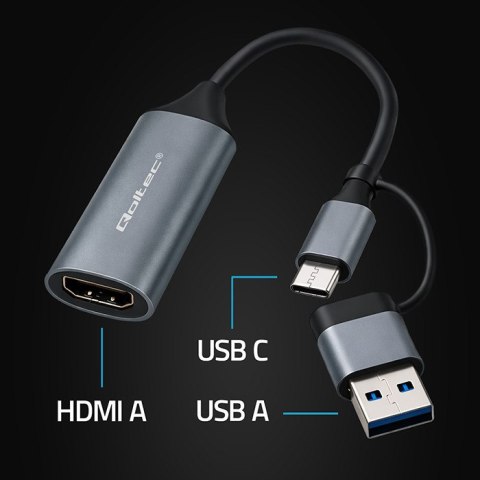Qoltec Karta przechwytywania obrazu | Adapter USB-C USB-A | HDMI | 4K 30Hz | Aluminium