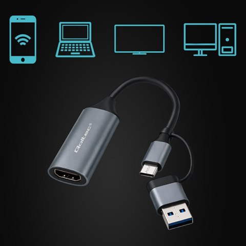 Qoltec Karta przechwytywania obrazu | Adapter USB-C USB-A | HDMI | 4K 30Hz | Aluminium