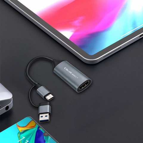 Qoltec Karta przechwytywania obrazu | Adapter USB-C USB-A | HDMI | 4K 30Hz | Aluminium