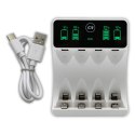 Qoltec Ładowarka do akumulatorków Ni-MH typu R03 AAA R6 AA | LCD | Kabel USB-C | Biała