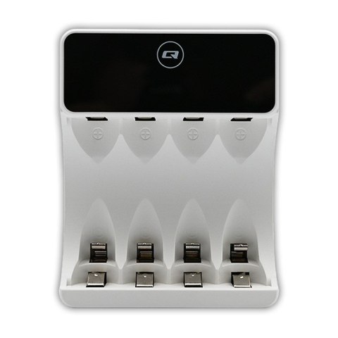 Qoltec Ładowarka do akumulatorków Ni-MH typu R03 AAA R6 AA | LCD | Kabel USB-C | Biała