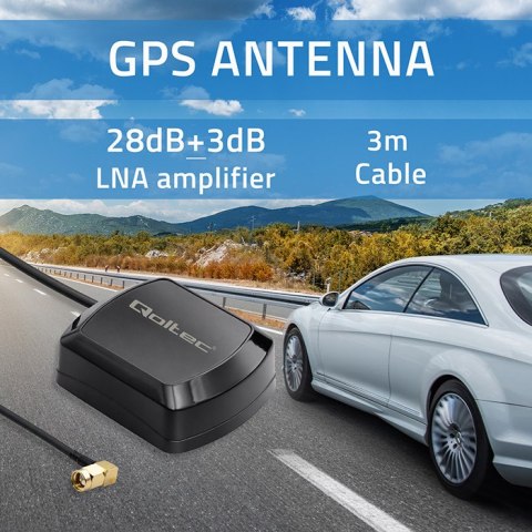 Qoltec Mobilna Antena GPS GLONASS z podstawą magnetyczną | dookólna | 28dBi | 50W | SMA RA