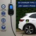 Qoltec Mobilna ładowarka do samochodu elektrycznego EV z regulacją 2w1 Typ2 | 22kW | 400V | Wi-fi | TUYA | SMART LIFE | LCD | Pr
