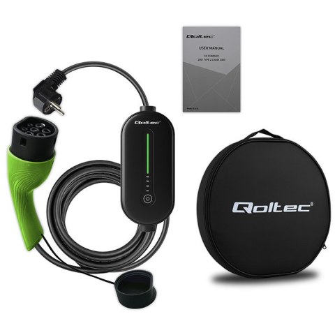 Qoltec Mobilna ładowarka do samochodu elektrycznego EV z regulacją 2w1 Typ2 | 3.5kW | 230V | LCD | LED | 5m
