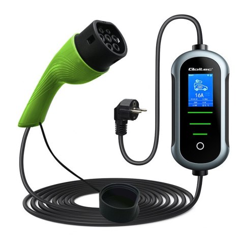 Qoltec Mobilna ładowarka do samochodu elektrycznego EV z regulacją 2w1 Typ2 | 3.5kW | 230V | Wi-fi | TUYA | SMART LIFE | LCD | P