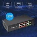 Qoltec Przełącznik sieciowy SWITCH FAST Ethernet PoE 8x RJ45 PoE 2x RJ45 Uplink 1x SFP | 120W | 1000 Mb
