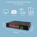 Qoltec Przełącznik sieciowy SWITCH Fast Ethernet PoE | 16x RJ45 10/100 Mb/s | 2x RJ45 Uplink 1000 Mb/s | 1x SFP 1000 Mb/s
