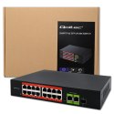 Qoltec Przełącznik sieciowy SWITCH Fast Ethernet PoE | 16x RJ45 10/100 Mb/s | 2x RJ45 Uplink 1000 Mb/s | 1x SFP 1000 Mb/s