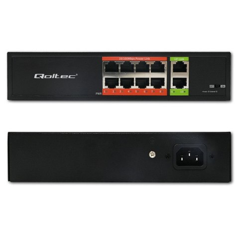 Qoltec Przełącznik sieciowy SWITCH Fast Ethernet PoE | 8x RJ45 | 2x RJ45 Uplink | 120W | 10/100 Mb/s