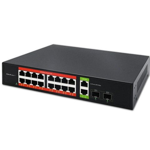 Qoltec Przełącznik sieciowy SWITCH Gigabit Ethernet PoE | 16x RJ45 | 2x RJ45 Uplink | 2x SFP | 1000Mb/s
