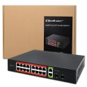 Qoltec Przełącznik sieciowy SWITCH Gigabit Ethernet PoE | 16x RJ45 | 2x RJ45 Uplink | 2x SFP | 1000Mb/s
