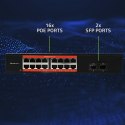 Qoltec Przełącznik sieciowy SWITCH Gigabit Ethernet PoE | 16x RJ45 | 2x SFP | 1000 Mb/s