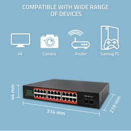 Qoltec Przełącznik sieciowy SWITCH Gigabit Ethernet PoE | 24x RJ45 | 2x SFP | 1000 Mb/s