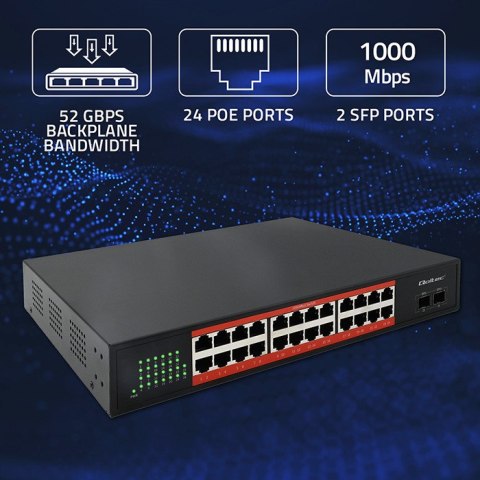 Qoltec Przełącznik sieciowy SWITCH Gigabit Ethernet PoE | 24x RJ45 | 2x SFP | 1000 Mb/s