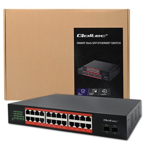 Qoltec Przełącznik sieciowy SWITCH Gigabit Ethernet PoE | 24x RJ45 | 2x SFP | 1000 Mb/s