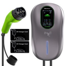 Qoltec Stacja ładowania EV 2w1 Typ2 | 22kW | LCD | 2 Karty EV | 3 fazy | Wallbox | Hotel system | 5m