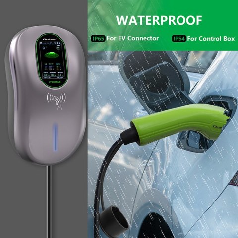 Qoltec Stacja ładowania EV 2w1 Typ2 | 22kW | LCD | 2 Karty EV | 3 fazy | Wallbox | Hotel system | 5m