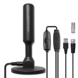 Qoltec Wewnętrzna Antena TV DVB-T2 ze wzmacniaczem sygnału i magnetyczną podstawą | 4K | 28dBi | 5m