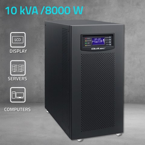 Qoltec Zasilacz awaryjny UPS 3- fazowy | 10kVA | LCD | EPO | USB | SNMP | On-line | High frequency
