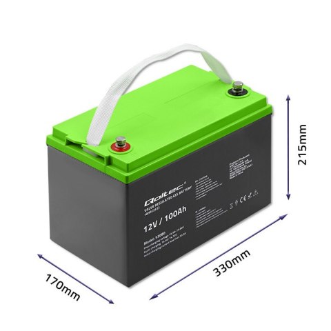 Qoltec Akumulator żelowy GEL | 12V | 100Ah | 29.3kg | Bezobsługowy | Professional | LongLife | PV, UPS, kamper, łódź
