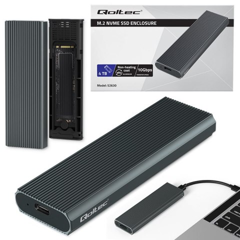 Qoltec Aluminiowa Obudowa | Kieszeń na dysk M.2 SSD | NVMe | PCIe | USB 3.1 | Super speed 10Gb/s | 4TB | Grafit