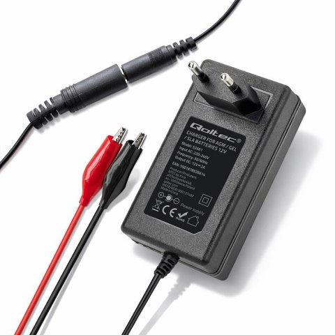 Qoltec Automatyczna ładowarka do akumulatora AGM GEL STD | Prostownik 12V | 2A | 24W | 5.5x2.1 | Kabel 1.8m