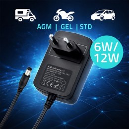 Qoltec Automatyczna ładowarka do akumulatora AGM GEL STD | Prostownik 6V/12V | 6W | 5.5x2.1 | Kabel 1.8m