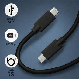 Qoltec Kabel USB 2.0 typ C męski | USB 2.0 typ C męski | 0.5m | Czarny