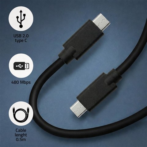 Qoltec Kabel USB 2.0 typ C męski | USB 2.0 typ C męski | 0.5m | Czarny