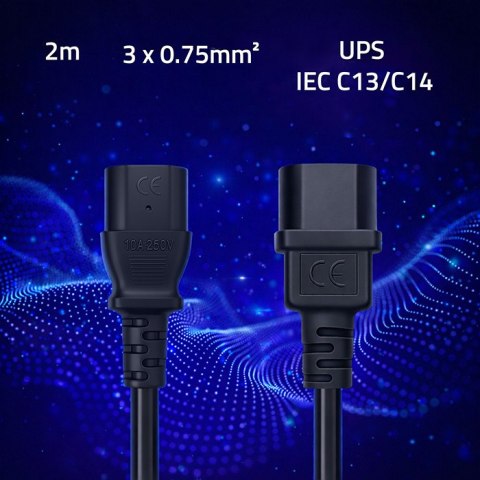 Qoltec Kabel zasilający IEC C13 | C14 | 3x0.75mm² | Czysta miedź Cu | 2m