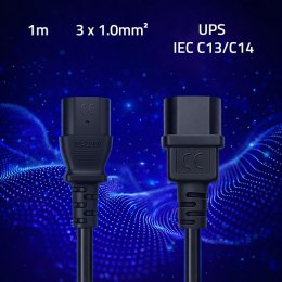 Qoltec Kabel zasilający IEC C13 | C14 | 3x1.00mm² | Czysta miedź Cu | 1m